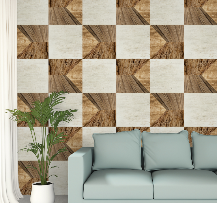 Geometric Timber wood wallpaper - TenStickers