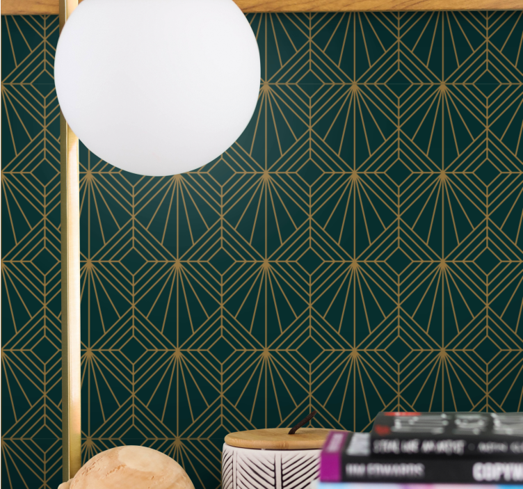 Geometric wallpaper stylish green and golden pattern - TenStickers