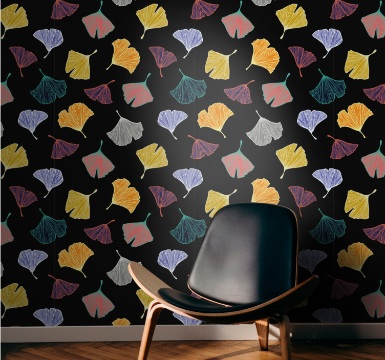 Colorful Ginkgo motif leaf wallpaper - TenStickers