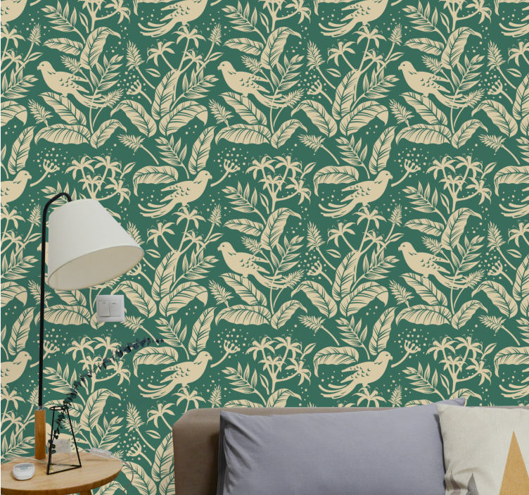 Golden and green tropical wild leaf wallpaper - TenStickers