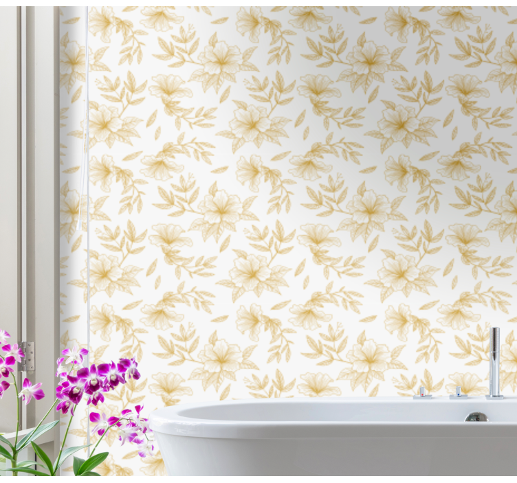 Golden Botanical Grace floral ornament wallpaper - TenStickers