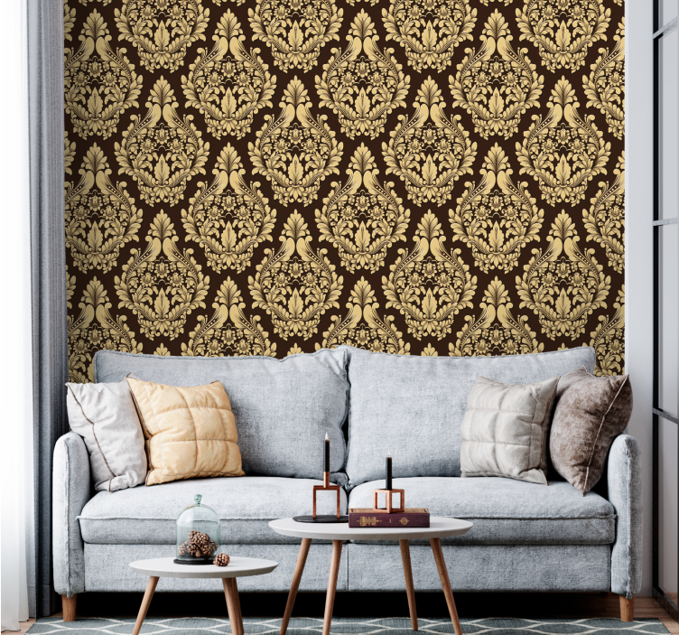 Golden Floral Motif baroque wallpaper - TenStickers