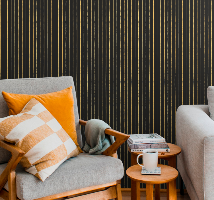Golden and black pattern striped wallpaper - TenStickers