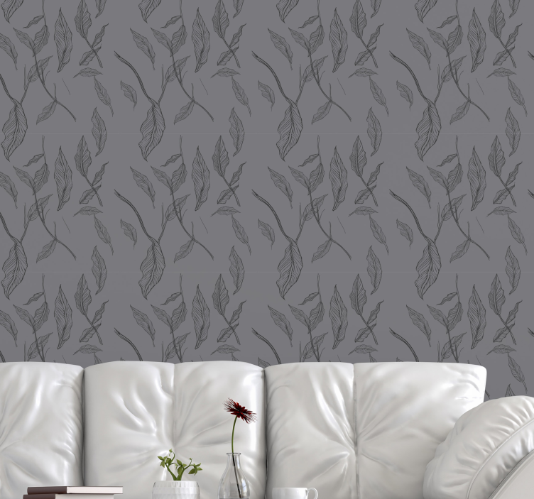 Gray simple pattern leaf wallpaper - TenStickers
