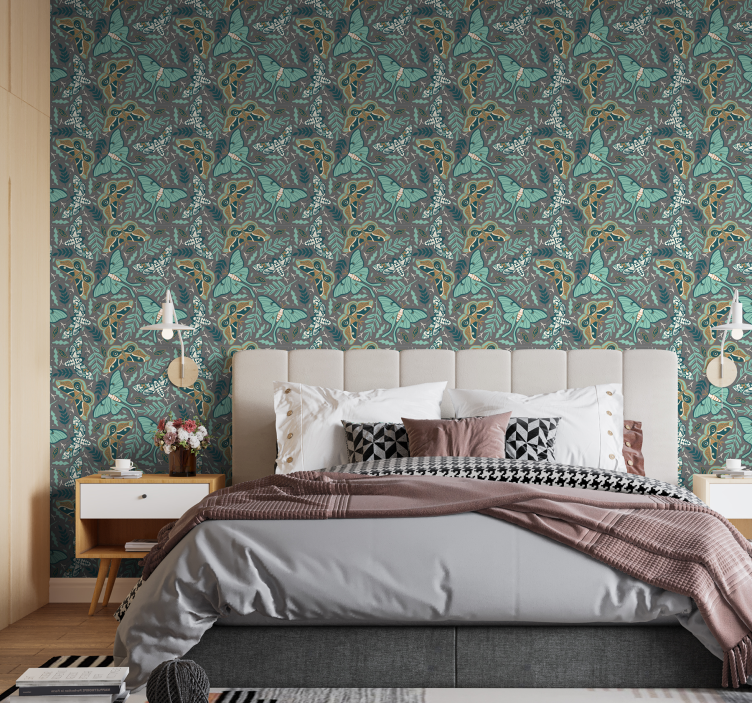 Green and blue tone butterflies Wallpaper - TenStickers
