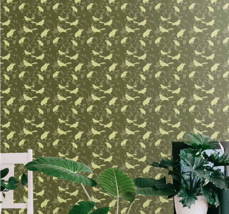 Green birds Victorian style pattern wallpaper - TenStickers