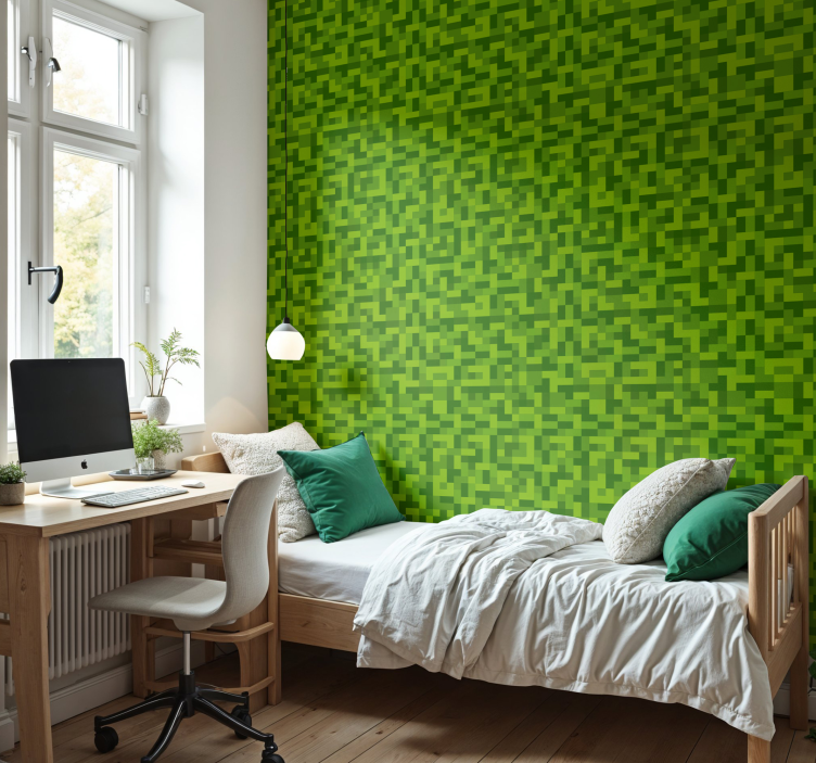 Green squarred gaming design teenager wallpaper - TenStickers