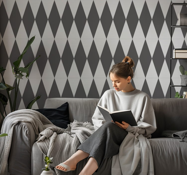 Grey diamond pattern shapes wallpaper - TenStickers
