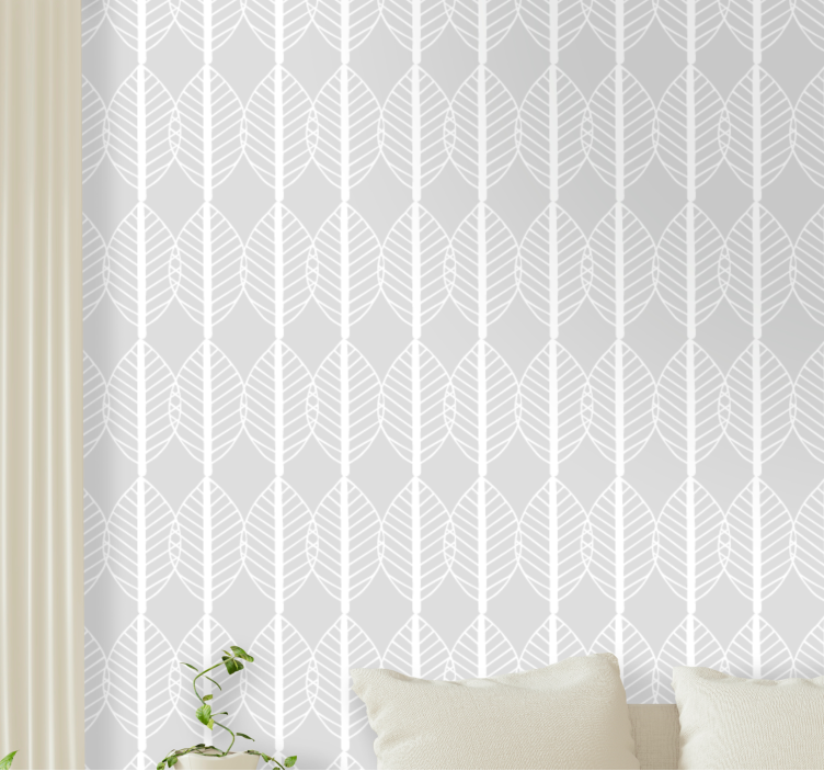 Grey striped motif leaf wallpaper - TenStickers