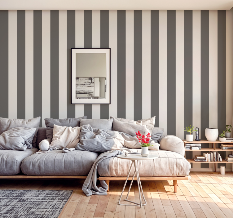 Grey vertical lines wallpaper for Living room  - TenStickers