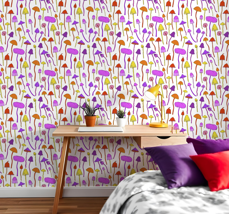 Vibrant mushrooms pattern Flower Wallpaper - TenStickers