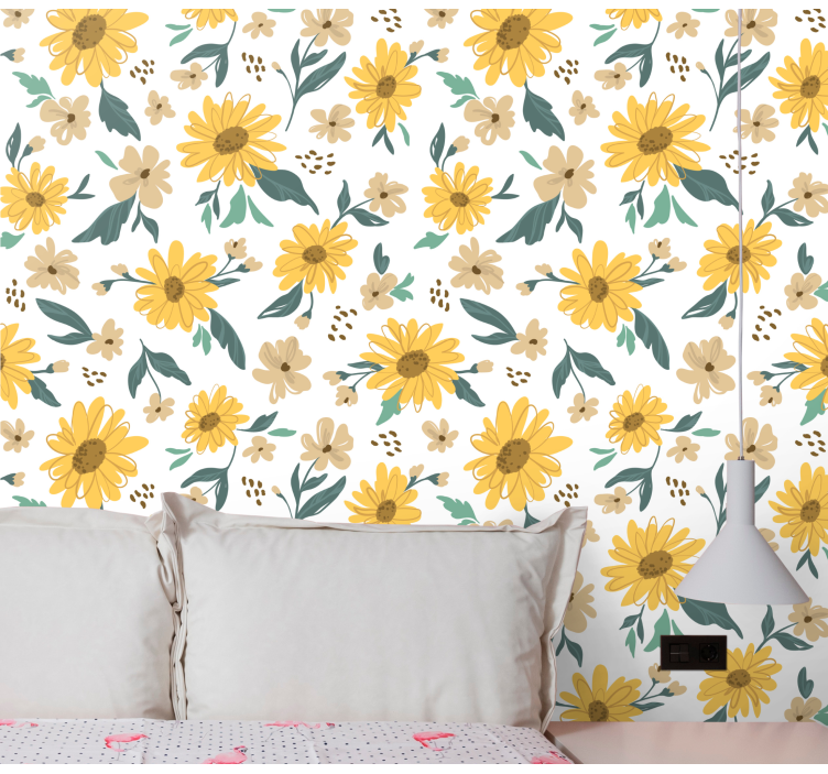 Hand drawn sunflowers pattern wallpaper - TenStickers