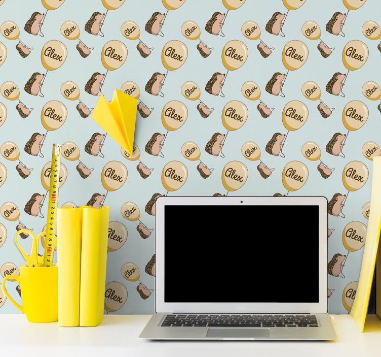 Hedgehogs with balloons and name kids wallpaper - TenStickers