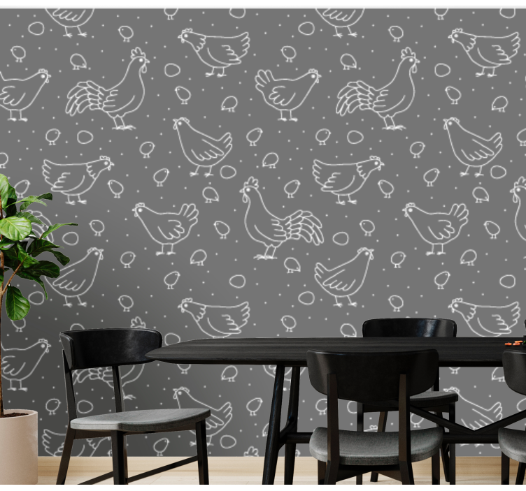 Hen Motif Pattern animal wallpaper - TenStickers