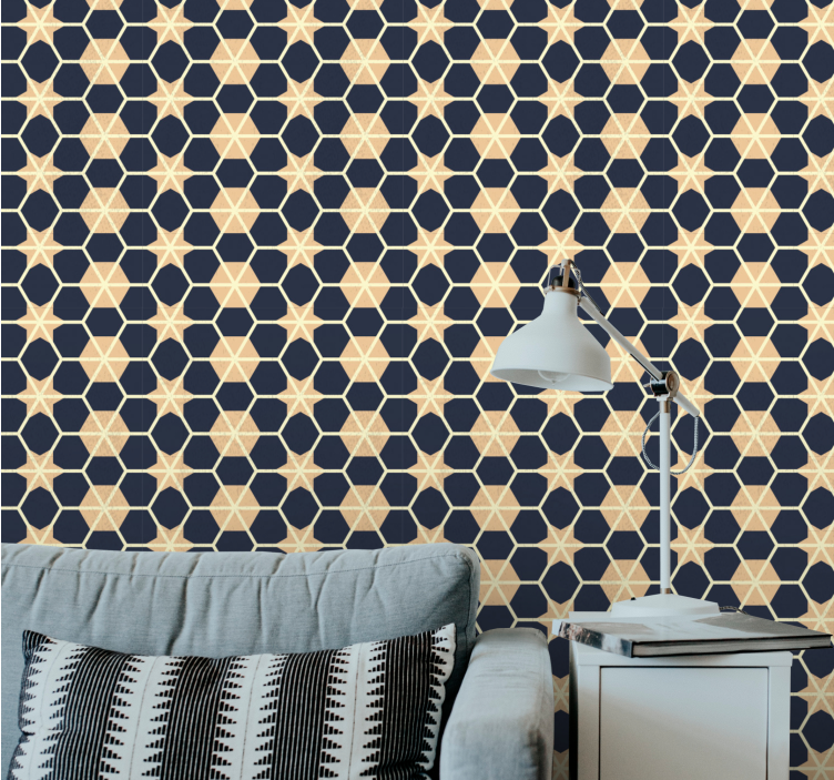 Hexagonal star pattern living room wallpaper - TenStickers