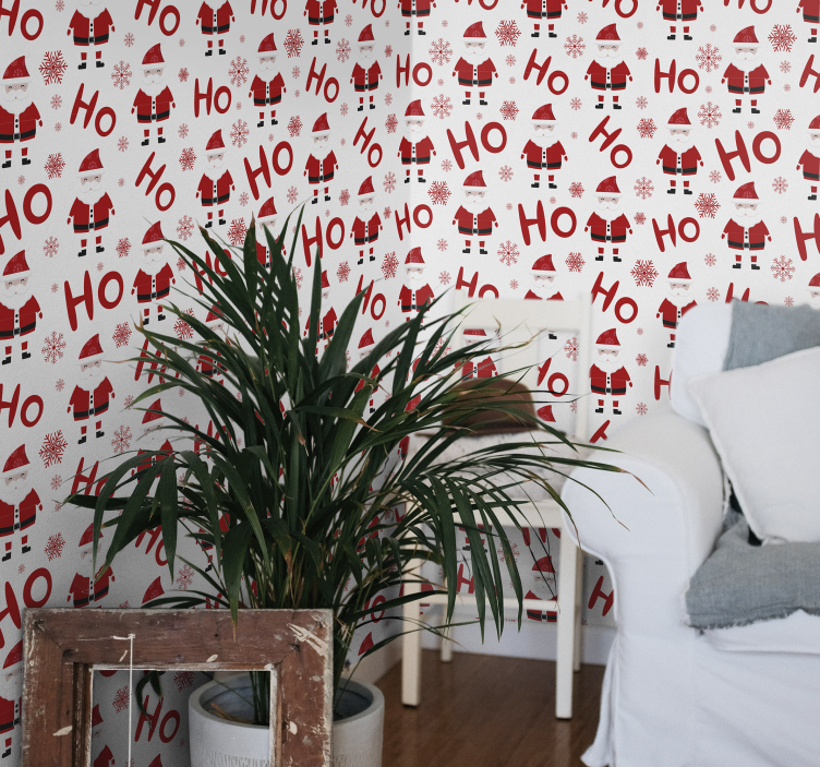 Jolly Santa red pattern christmas wallpaper - TenStickers