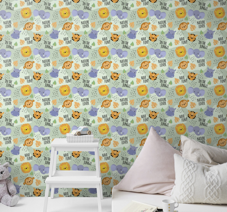 Jungle baby pattern animal wallpaper - TenStickers