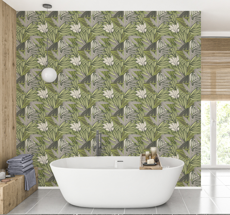 Leafy botanical display bathroom wallpaper - TenStickers