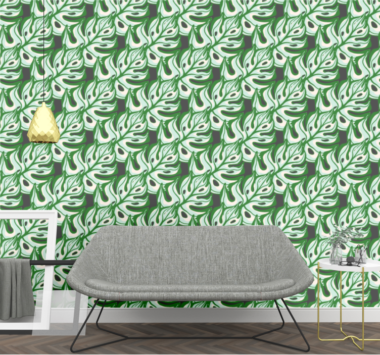 Leafy Green Motif leaf wallpaper - TenStickers