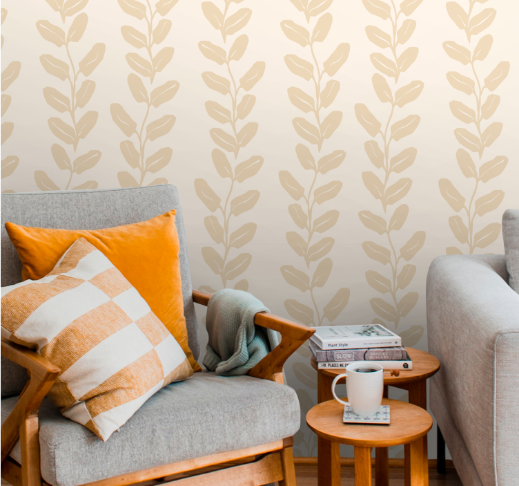 Beige vertical twigs leaf wallpaper - TenStickers