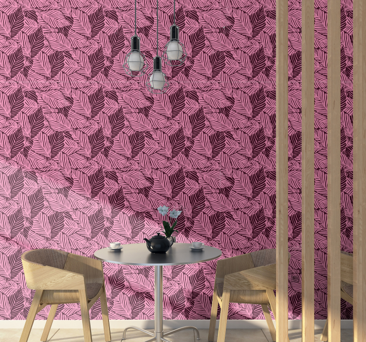 Pink foliage motif leaf wallpaper - TenStickers