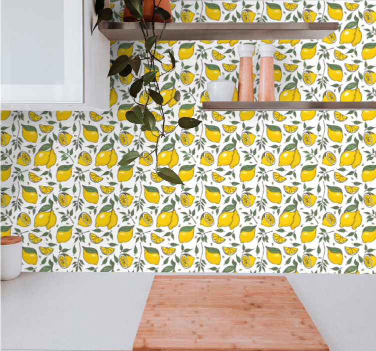 Lemons and flowers tropical Kitchen Wallpaper - TenStickers