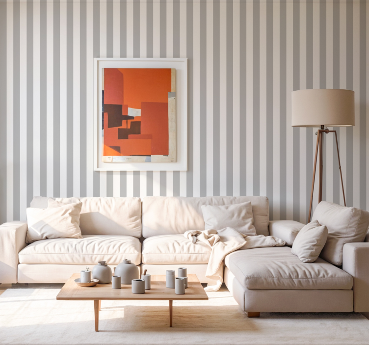 Light grey vertical lines wallpaper Living room - TenStickers