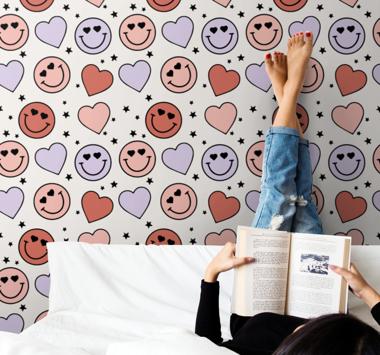 Love and hearts smiley faces teen wallpaper - TenStickers