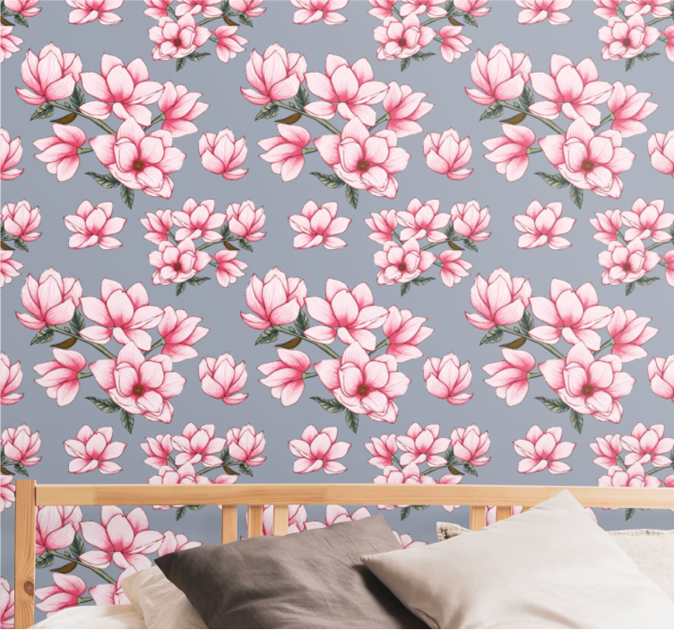 Magnolia pink pattern flower wallpaper - TenStickers