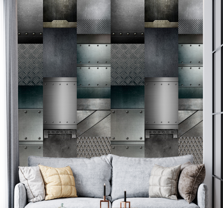 Metal black blocks pattern 3D Wallpaper - TenStickers