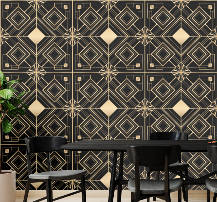 Modern art black and golden deco wallpaper - TenStickers