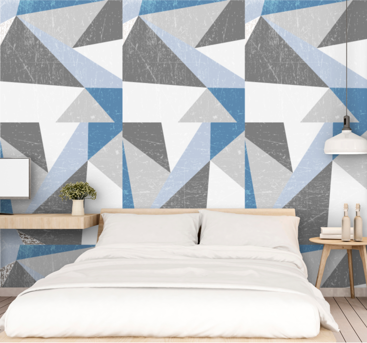 Modern grey and blue pattern triangle wallpaper - TenStickers