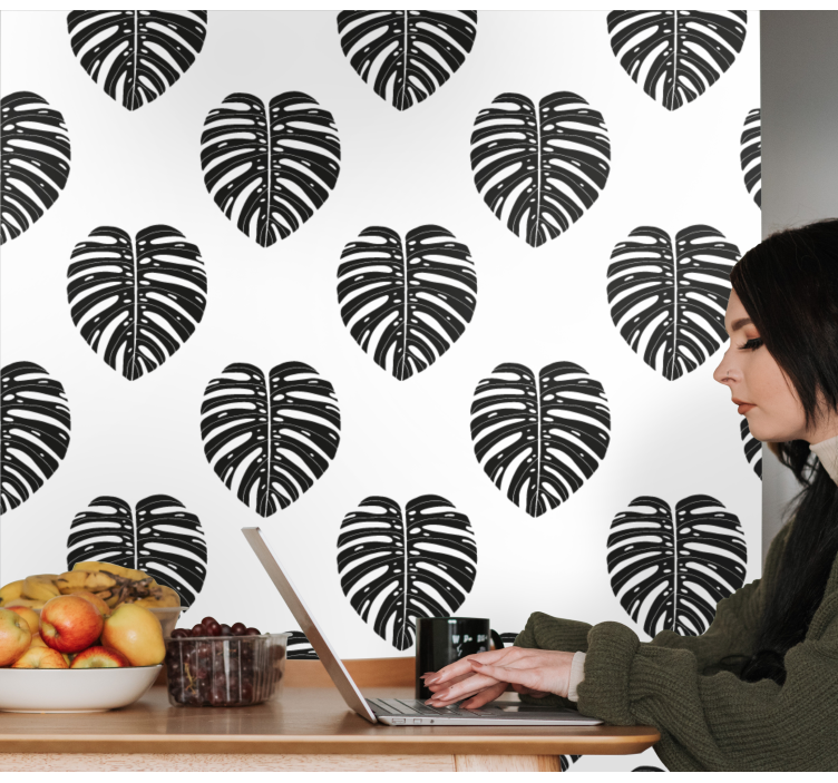 Monstera leaf black wallpaper - TenStickers