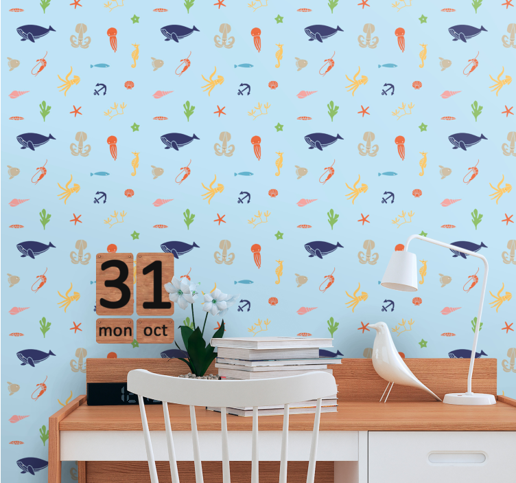 Ocean Fauna Pattern animal wallpaper - TenStickers