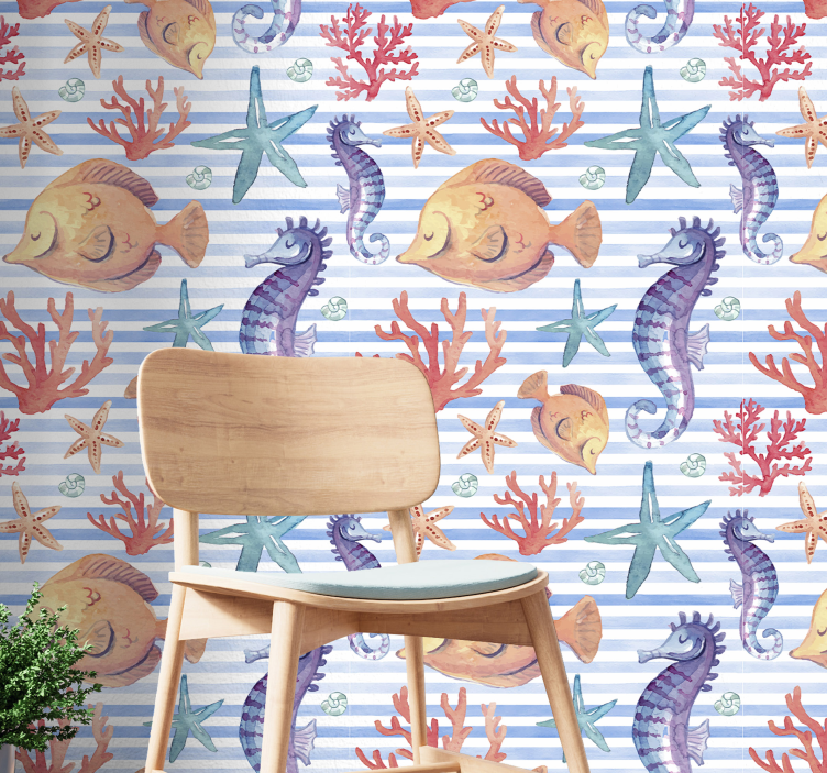 Oceanic fauna pattern ocean wallpaper - TenStickers