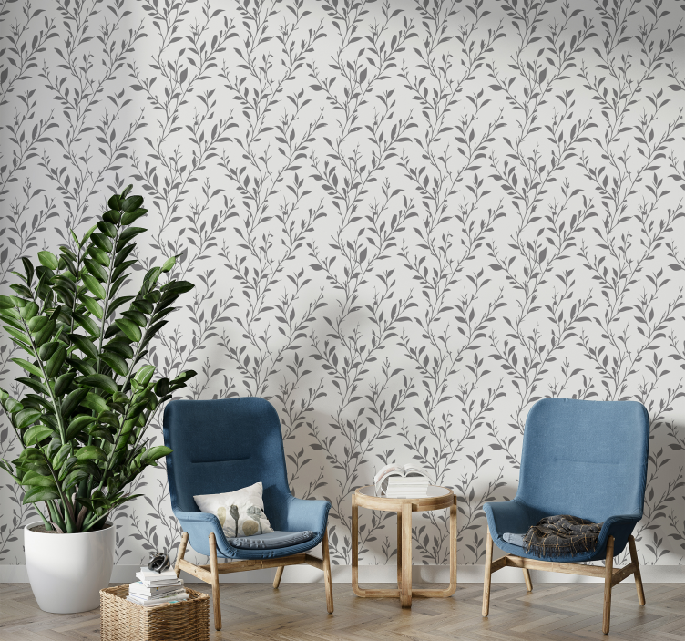Olive leaves gray wallpaper - TenStickers