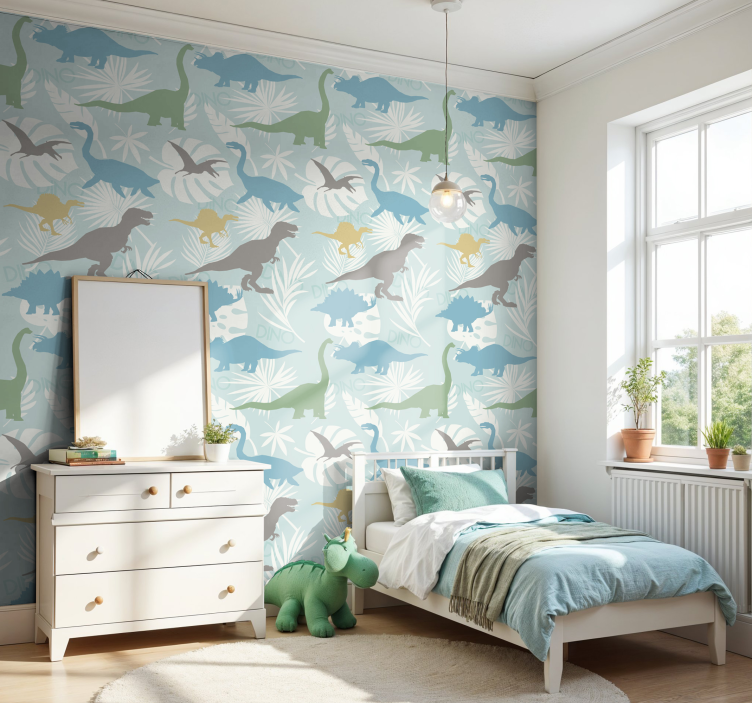 Pastel color pattern dinosaurs wallpaper - TenStickers