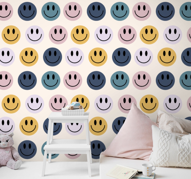 Pastel colors smiley faces children's wallpaper - TenStickers