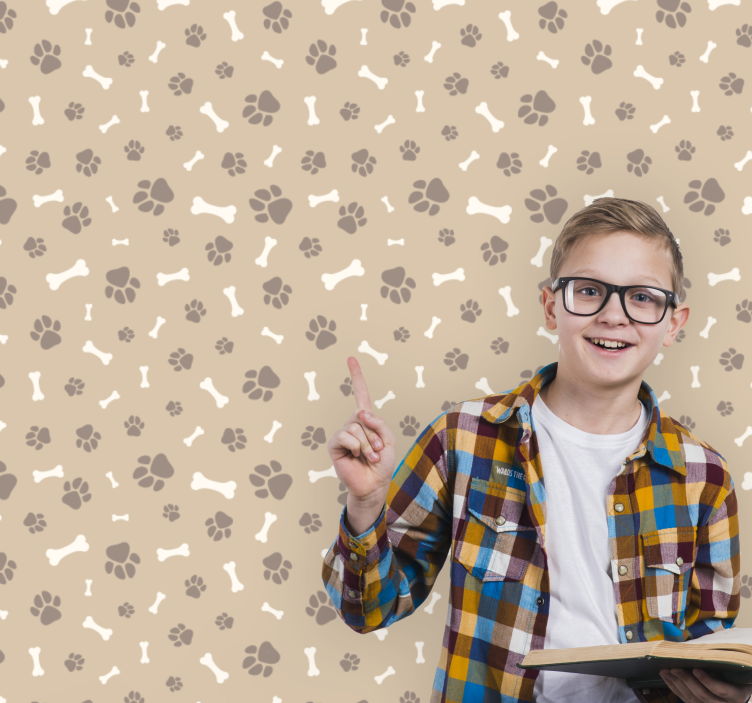 Paw Print & Dog Bone Pattern Children Wallpaper - TenStickers
