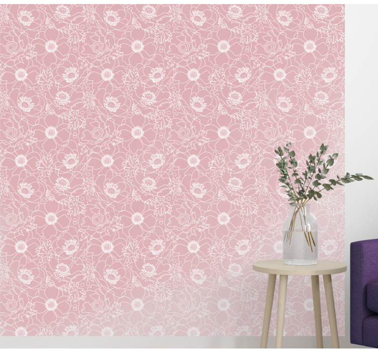 Pink elegant floral pattern flowery wallpaper - TenStickers