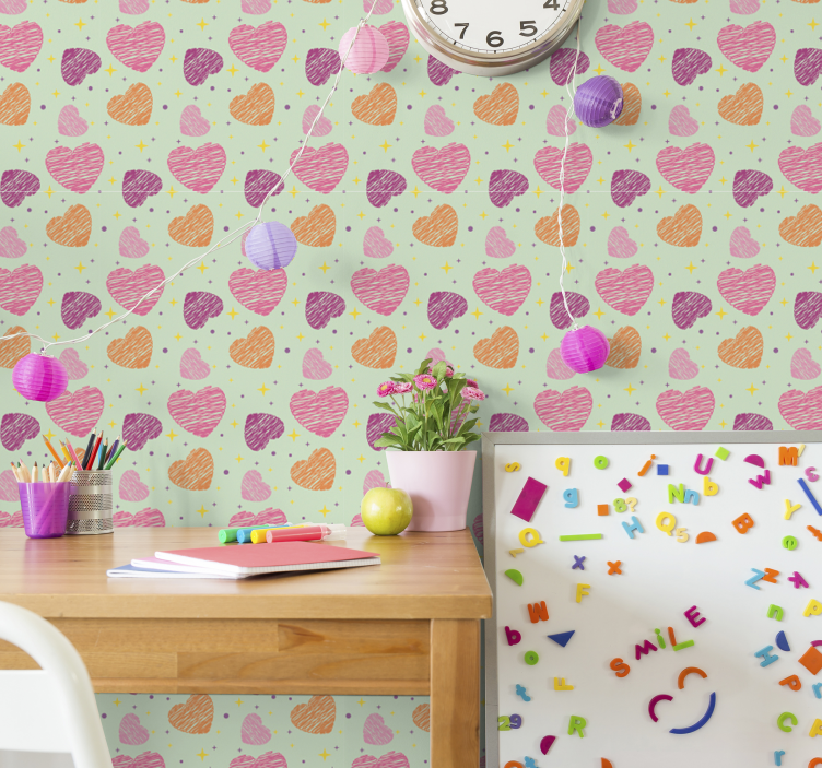 Pink hearts Childrens Wallpaper - TenStickers