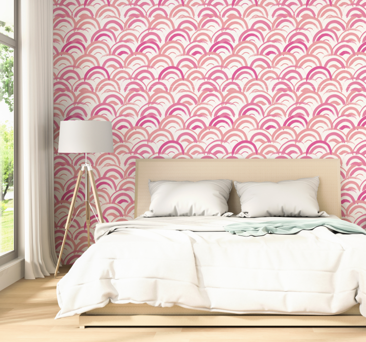 Pink meadow Circle Pattern Wallpaper - TenStickers