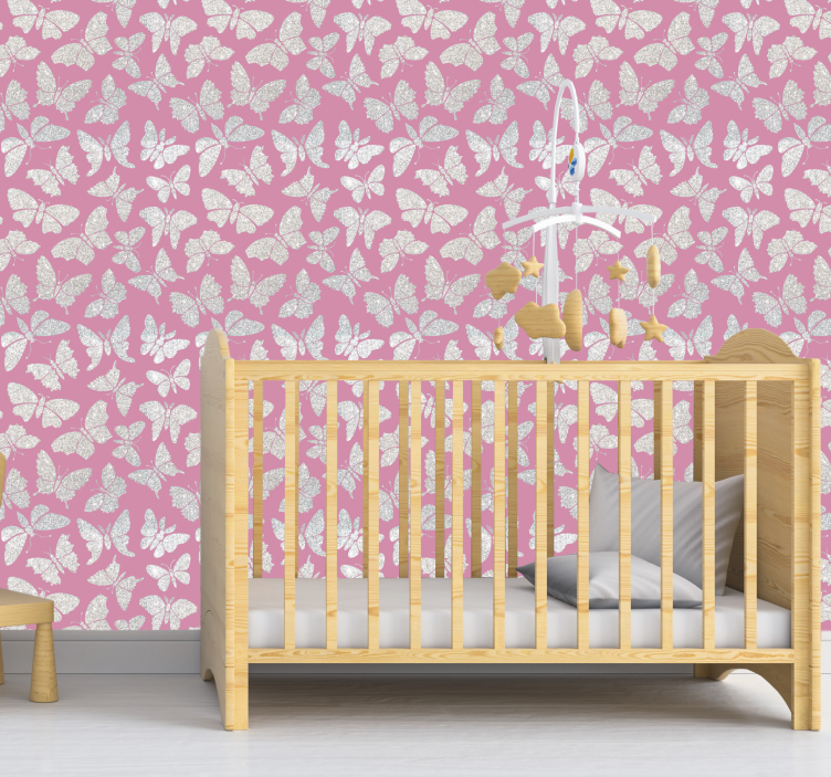 Pink pattern butterflies wallpaper - TenStickers