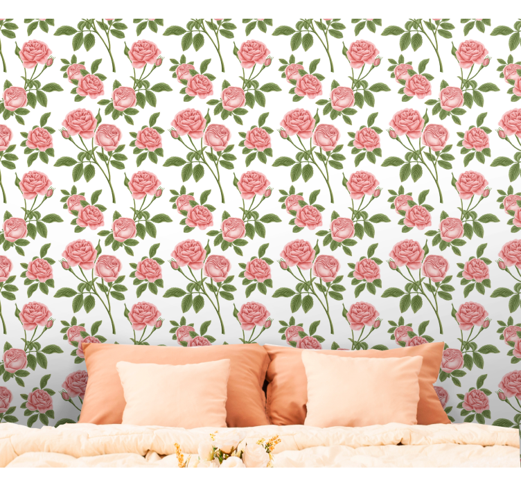 Pink Rose Floral flower wallpaper - TenStickers