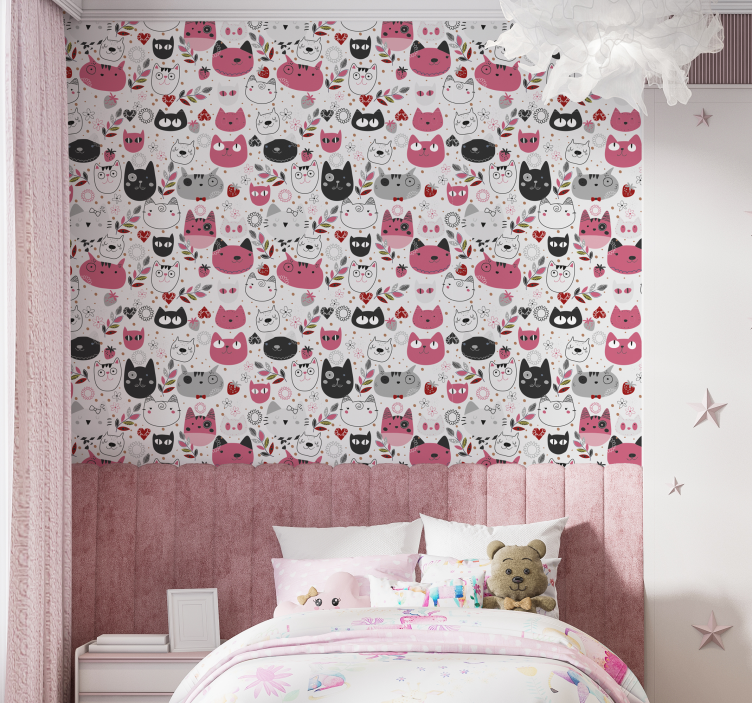 Playful Cat Motifs cat wallpaper - TenStickers