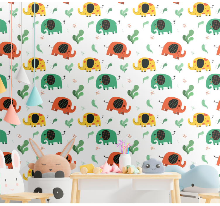 Playful Elephant Pattern elephants wallpaper - TenStickers