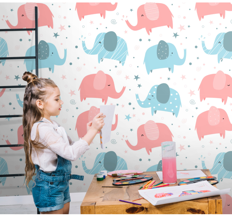 Playful Elephant Patterns elephants wallpaper - TenStickers