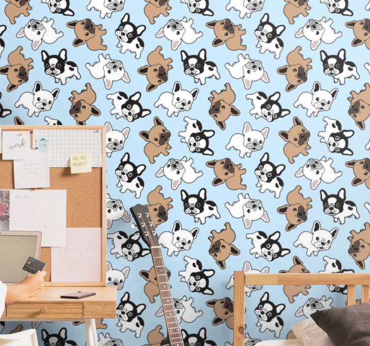Playful Puppies Pattern animal wallpaper - TenStickers