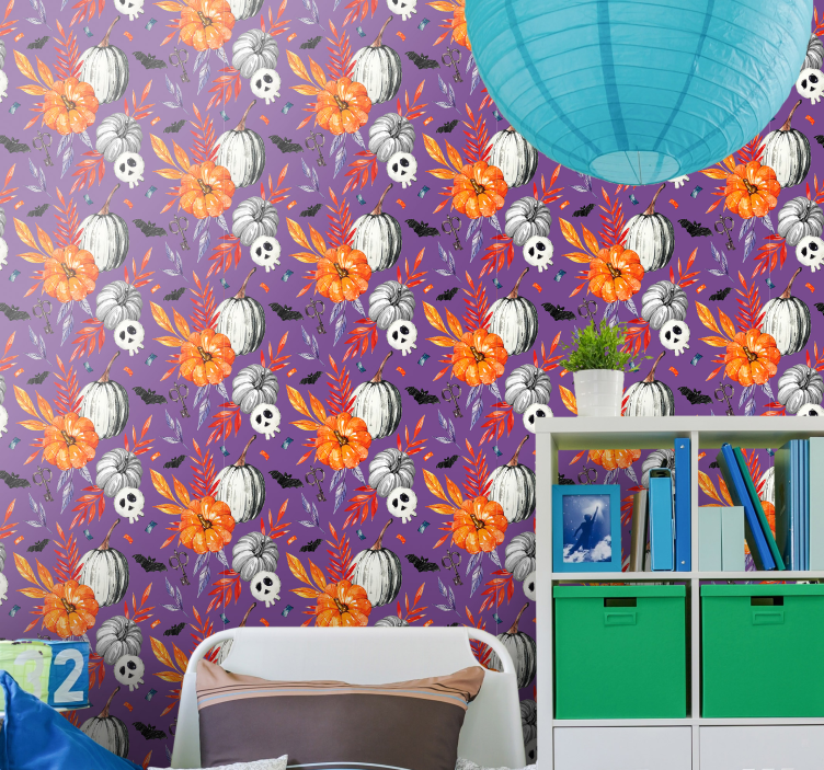 Purple background with pumpkins  Wallpaper - TenStickers