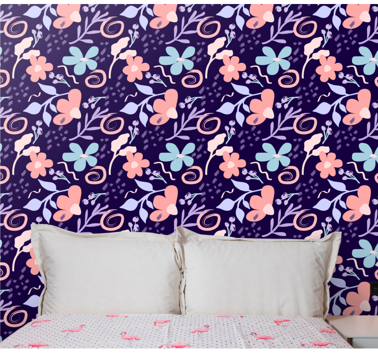Purple Floral Pattern flower wallpaper - TenStickers
